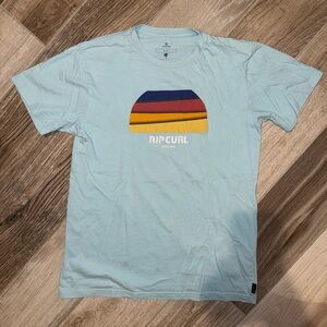 Rip Curl Light Blue Tee with Multicolor Graphic EUC Mens XS/boys 16